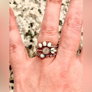 Gorgeous Simulated Opal & CZ Sterling Silver Ring Set